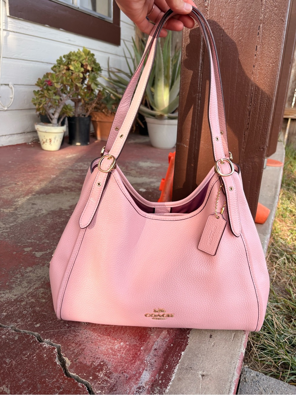 Coach Pink Pebble Leather Hobo Shoulder Bag with Gold Hardware